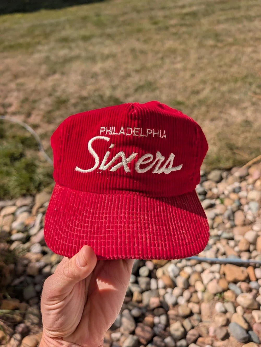 Rare Vintage Philadelphia Sixers Red White Corduroy Hat Retro NBA Snapback Vtg